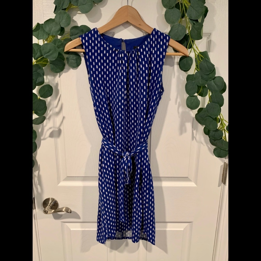 Ann Taylor sleeveless blue dress with tie waist